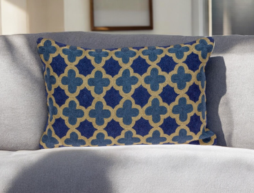 12" x 20" Navy Blue & Gold Geometric Cotton Lumbar Throw Pillow