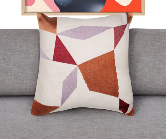 20" Ivory, Red & Orange Embroidered Geometric Cotton Blend Throw Pillow