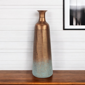 24" Copper And Teal Abstract Tapered Metal Table Vase