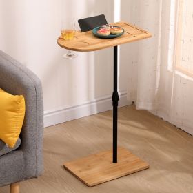 Adjustable TV Tray Table Side Table Tray,C Table End Table with Slots, Bamboo Table for Living Room & Bedroom,Oval