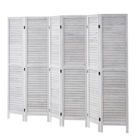 Wood Room Divider, 6 Panel Wood Folding Privacy Screen, 66.9 Inches Tall Indoor Louvered Wooden Partition, Portable Decoration Screen