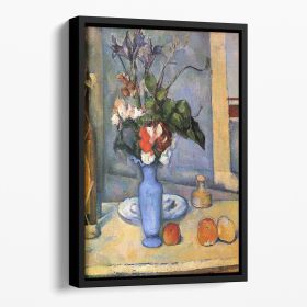 Still Life with Blue vase by Cezanne Floating Framed Canvas (Color: Black, size: 16" x 12" / 42cm x 30cm (approx))