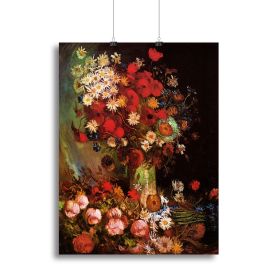 Vase with Poppies Cornflowers Peonies and Chrysanthemums by Van Gogh Canvas Print or Poster (Type: Poster Print, size: 12" x 8" / 30cm x 20cm (approx))